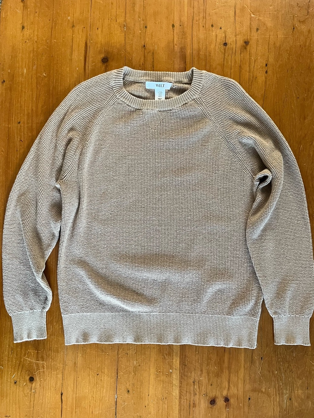 Wilt Cashmere and Cotton Waffle-knit Crewneck Camel Tan Sweater